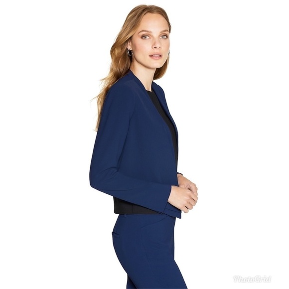 WHBM Cropped Soft Draped Jacket Navy Open Front 6 - Picture 3 of 8